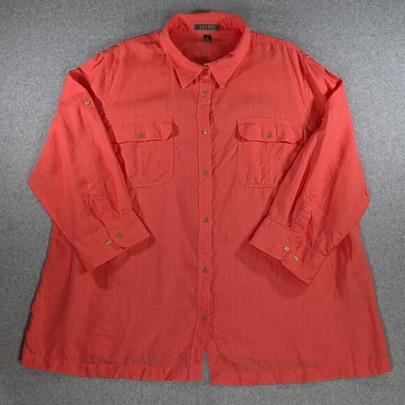 Lauren Ralph Lauren 3X Salmon Pink 100% Linen Button Up Shirt Long Sleeve Women - Picture 5 of 11